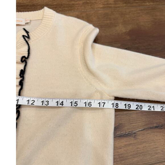 Tory Burch EMILY Cashmere Sweater Gold Logo Pearl Button Front Ivory White XS - Picture 12 of 12